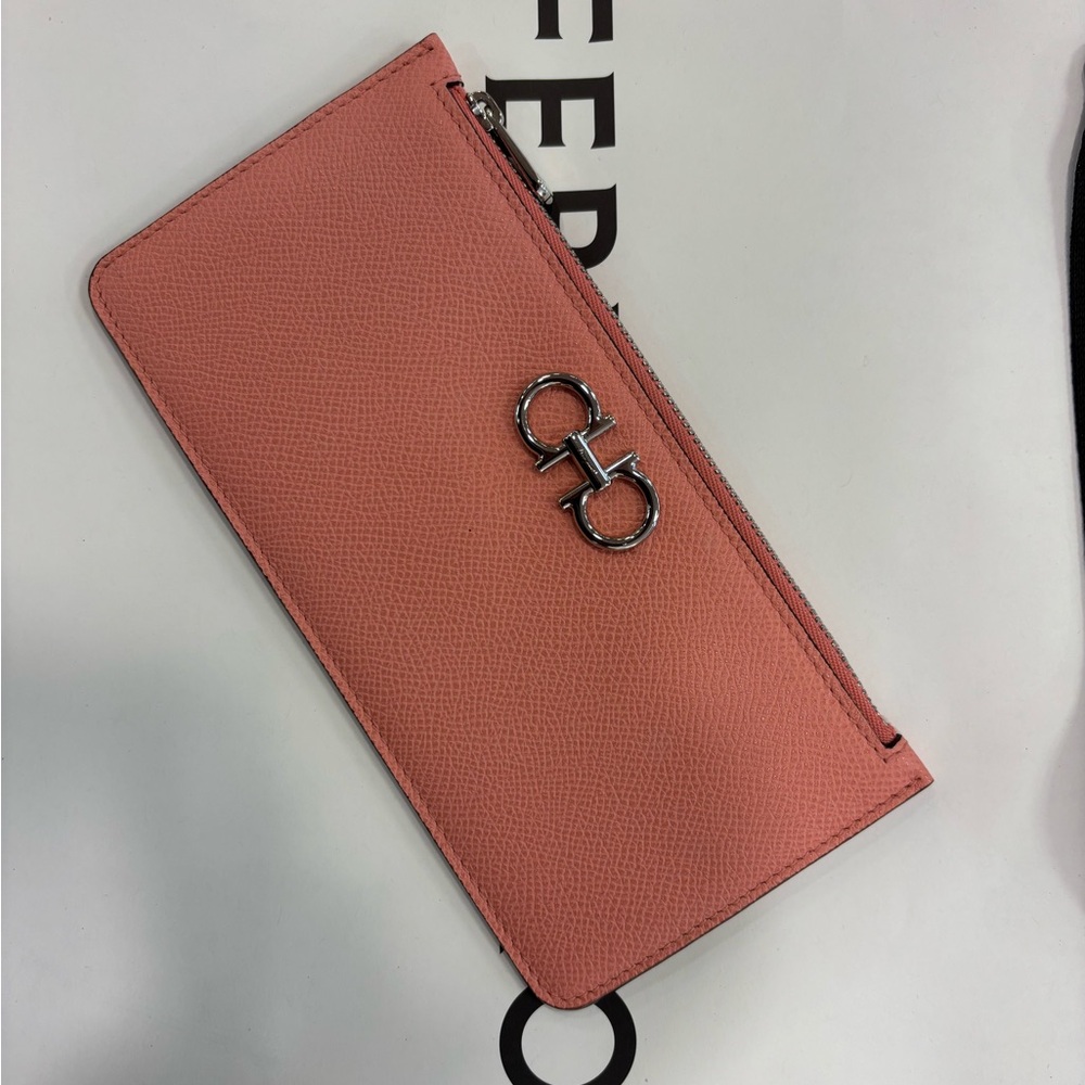 Salvatore Ferragamo Ladies Pink Long Wallet Silver Hardware